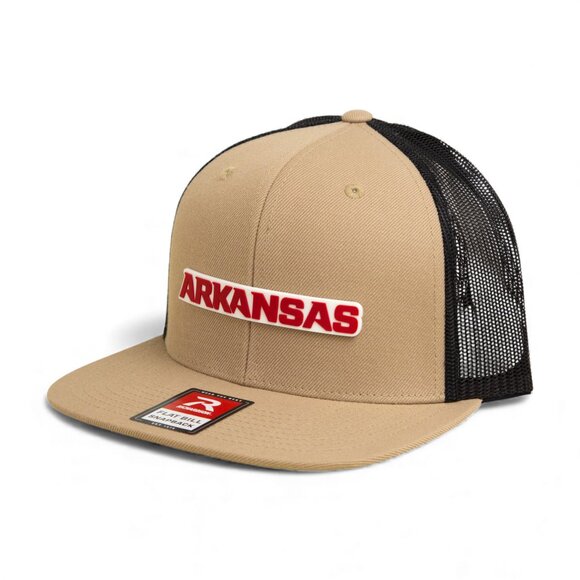 Arkansas Razorbacks ARKANSAS Red 3D Wool Blend Flat Bill Hat- Tan/ Black - Picture 2 of 3